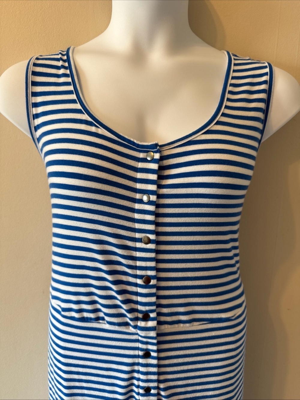Torrid Blue & White Stripe Maxi Jersey Snap Front Dress Nautical Preppy Size 3 - Picture 3 of 11